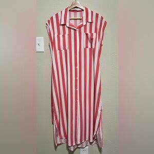 Pink & White Striped Midi Shirt Dress